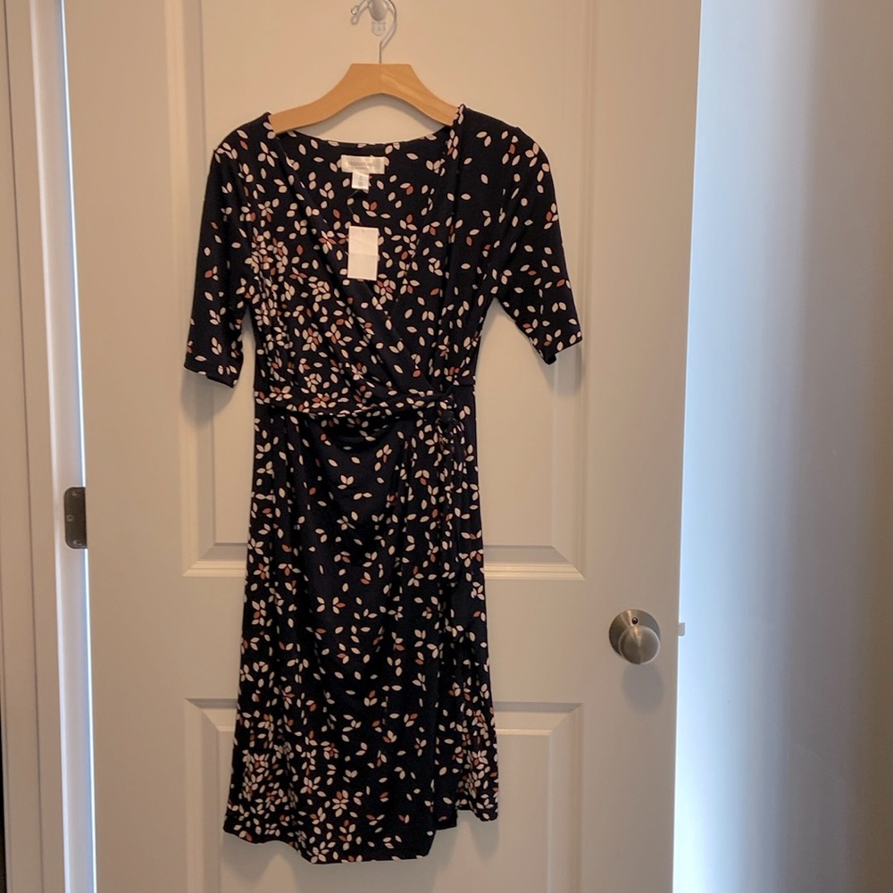 NWT Motherhood navy blue floral wrap dress